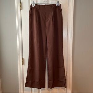 New Micas Dress Pants Women’s M/‎ US 4-6 Brown Pull On Pleated Elastic Waist